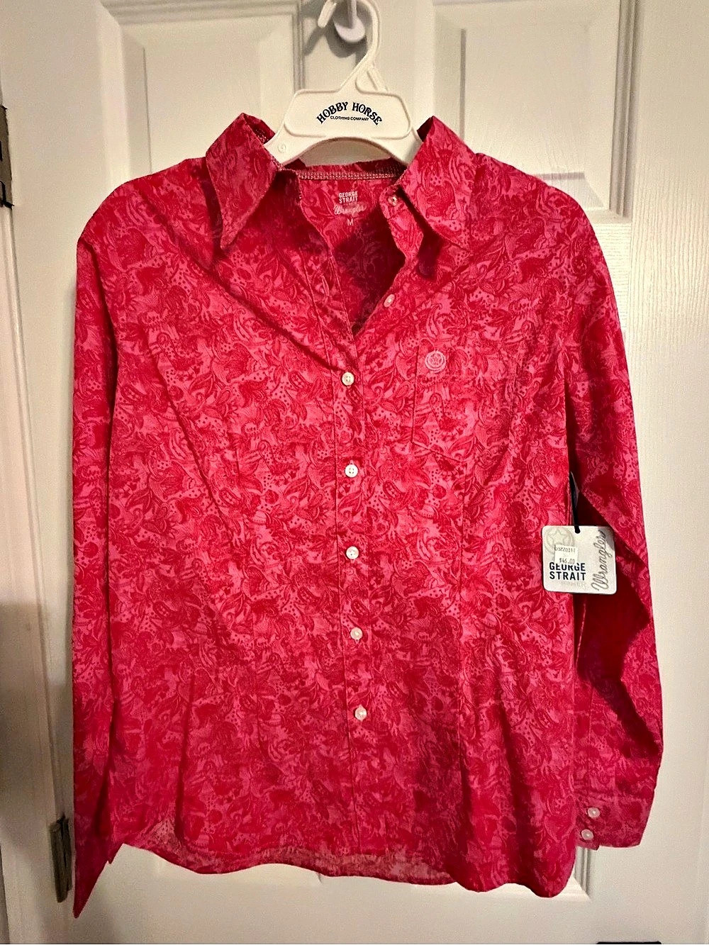 Wrangler George Strait Paisley Button Down in Pink Size Medium NWT